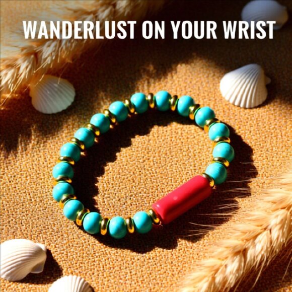 Red Coral + Turquoise Howlite + Golden Brass Spacers Bracelet ~ Summer Ready! - Picture 4 of 10